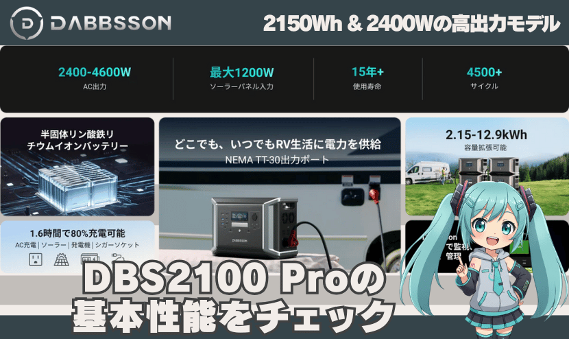 DBS2100 Proの基本性能をチェック|2150Wh & 2400Wの高出力モデル