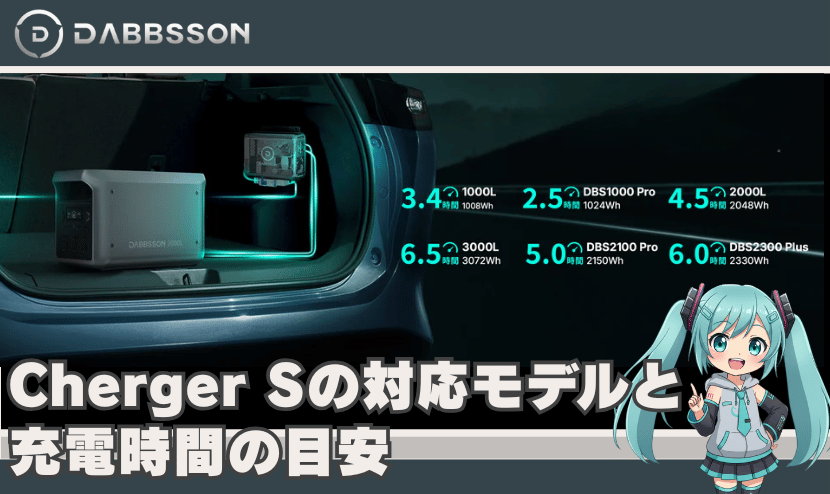 Cherger Sの対応モデルと充電時間の目安