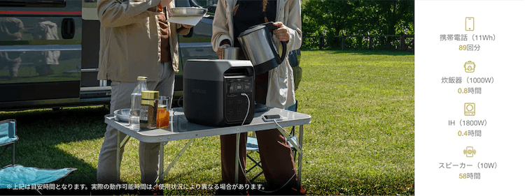 デルタ3で使える家電|稼働時間の目安_アウトドア