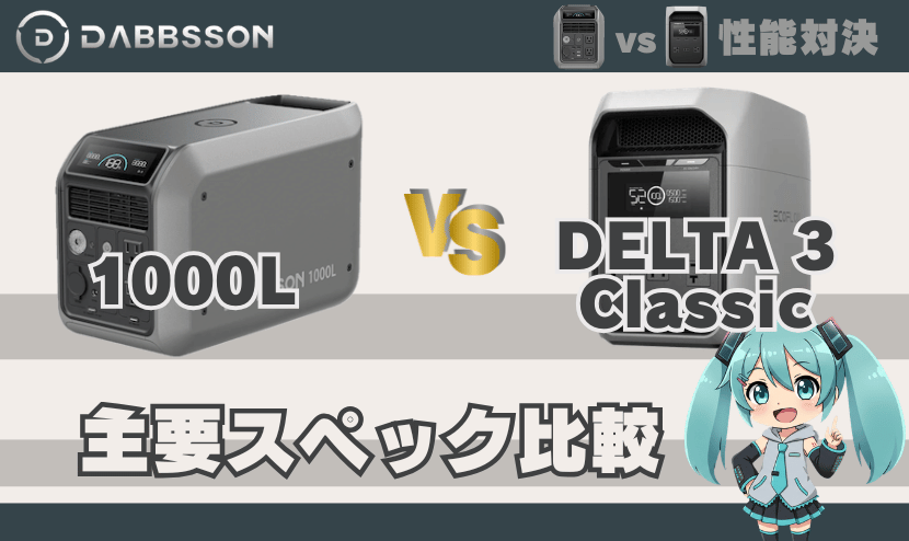 ダブソン1000LとエコフローDELTA3 Classic｜主要スペック比較