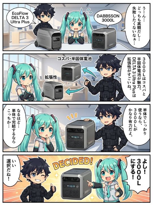 ダブソン 3000Lとエコフロー DELTA 3 Ultra Plus、どっちを選ぶ？