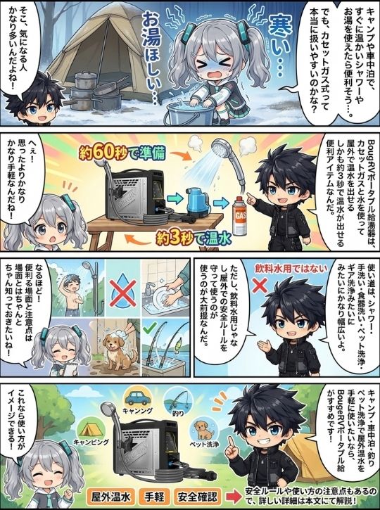 BougeRVポータブル給湯器は便利？アウトドアで使える？