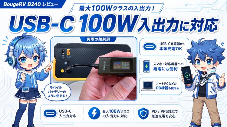 USB-C 100W入出力に対応