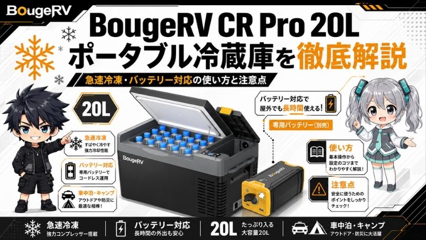 BougeRV CR Pro 20L ポータブル冷蔵庫を徹底解説｜急速冷凍・バッテリー対応の使い方と注意点