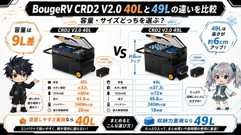 BougeRV CRD2 V2.0 40Lと49Lの違いを比較｜容量・サイズどっちを選ぶ？