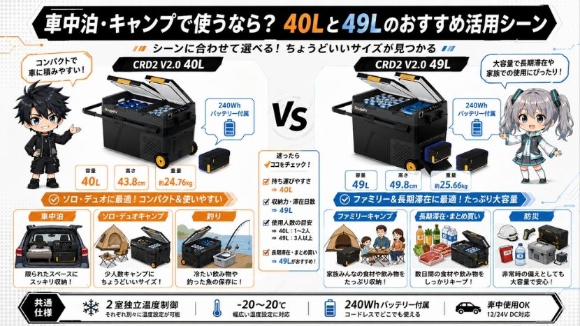 車中泊・キャンプで使うなら？40Lと49Lのおすすめ活用シーン