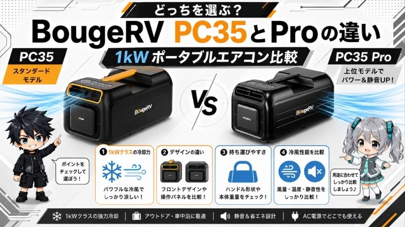BougeRV PC35とPROの違い 1kWポータブルエアコン比較