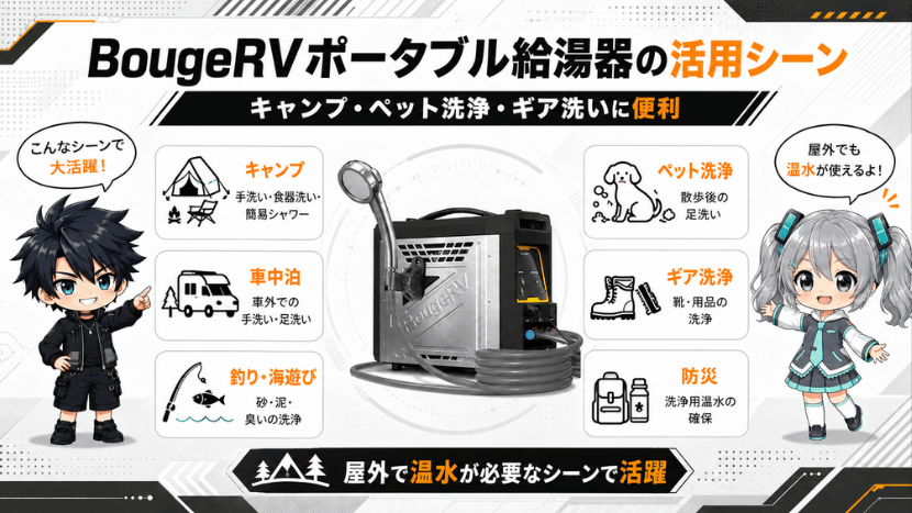 BougeRV ポータブル給湯器を徹底解説｜3秒即熱・カセットボンベ式の